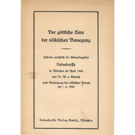 Ludendorff, Mathilde: Der göttliche Sinn der völkischen Bewegung